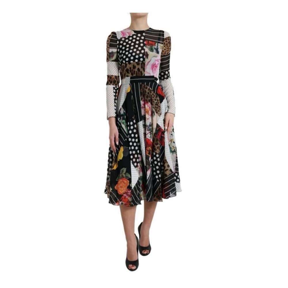 AUTHENTIC DOLCE & GABBANA MULTICOLOR PATCHWORK FLORAL LEOPARD WOMENS DRESS